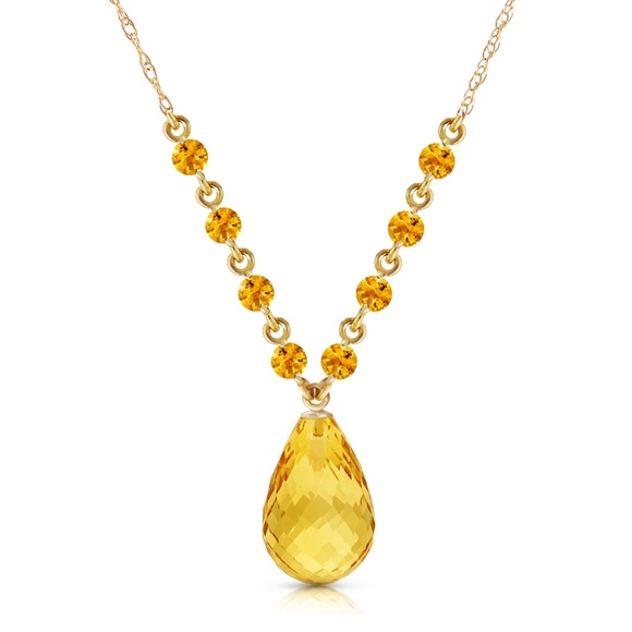 14K. SOLID GOLD NECKLACE WITH NATURAL CITRINES